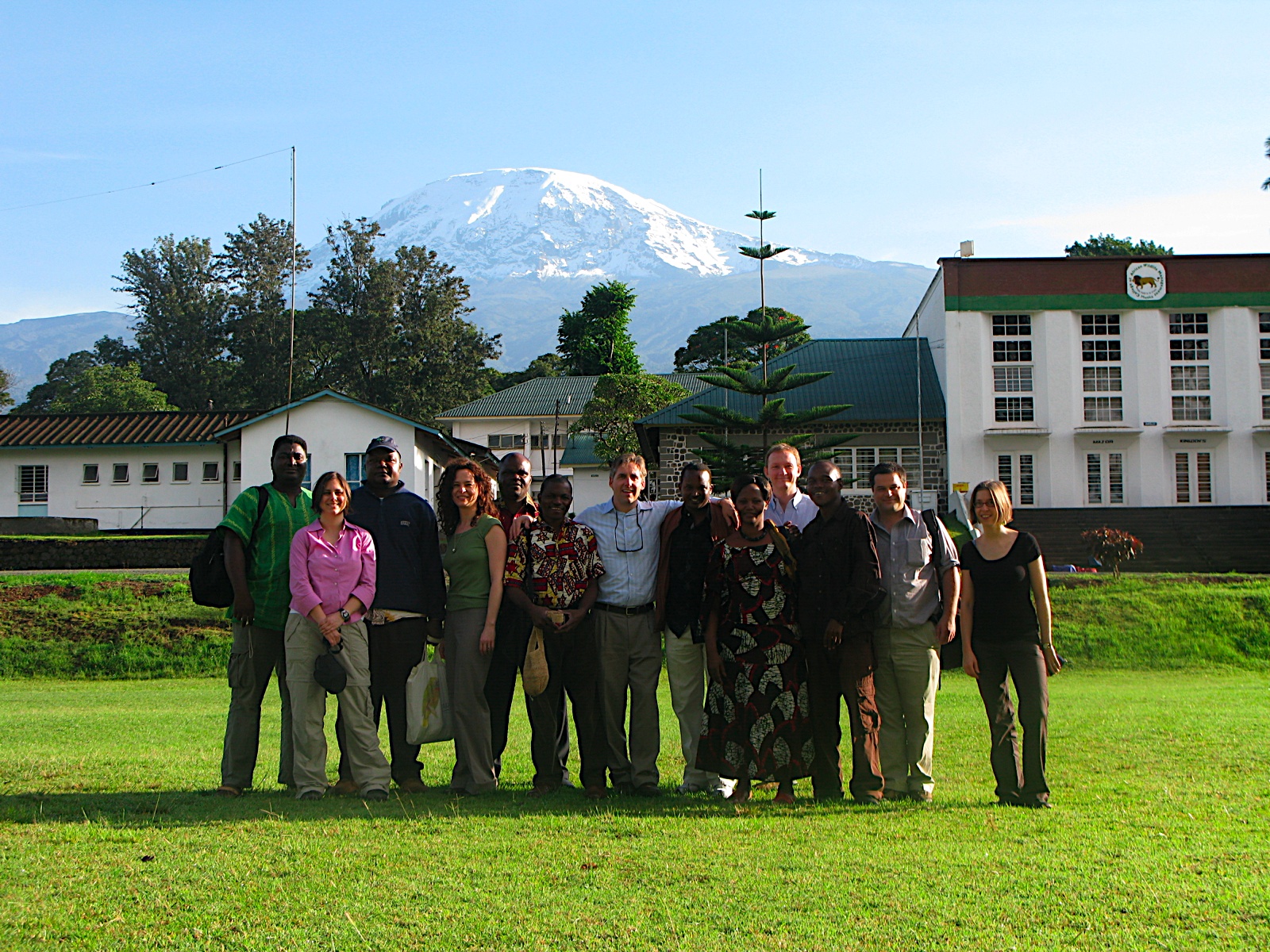 The core workshop group at Mweka College in 2008. That's me on the left and Mt. Kilimanjaro in the background.